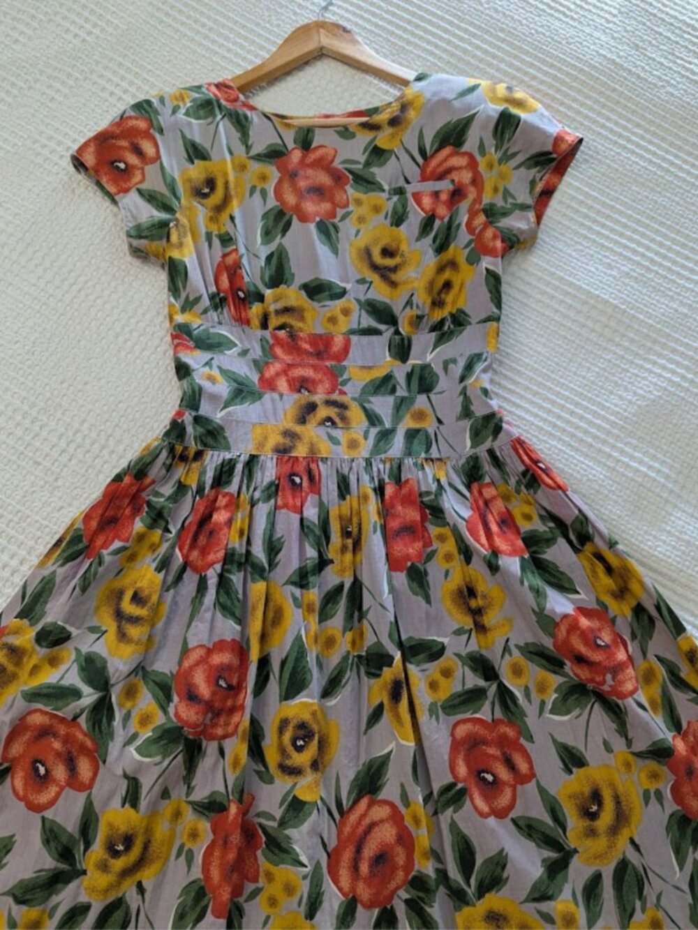 Vintage Cotton Poplin Dress Full Button Back Lined Brunch Floral Romantic - Picture 13 of 16